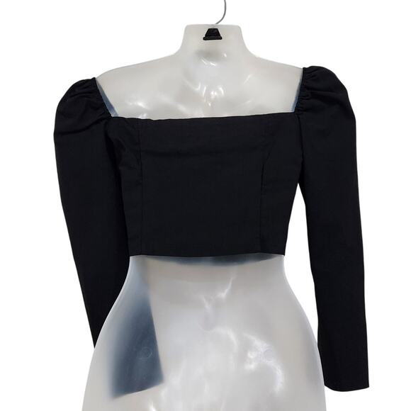 Urban Outfitters Bengaline Square Neck Cropped Top 3/4 Sleeve Black Size Small - Picture 4 of 8